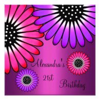 21st Birthday Pink Purple Flowers 2 Personalized Invitations