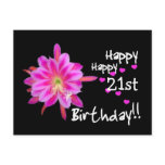 21st Birthday - Pink Tropical Flower and Hearts Post Card
