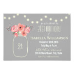 21st Birthday Pink Watercolor Flowers & Mason Jar Card