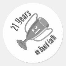 21st Birthday Present 21 years on Board Earth Round Stickers