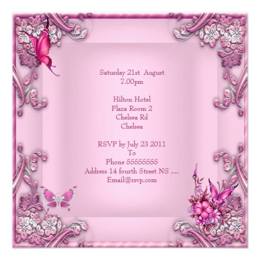 21st Birthday Pretty Pink Floral Butterfly Silver Invites