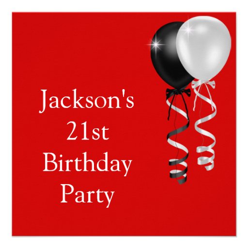 21st Birthday Red Black Silver White Balloons Custom Invite