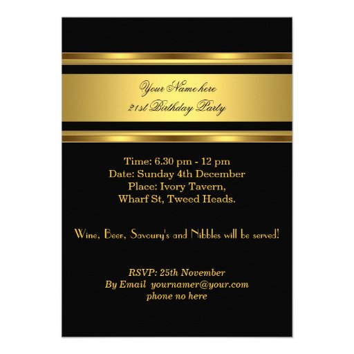 21st Mans Beer Black Gold Birthday Party Custom Invite