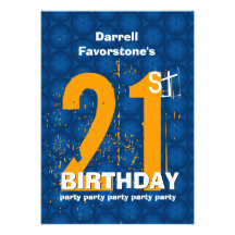 21st Modern Birthday Party Orange and Gold W1797Q Announcement