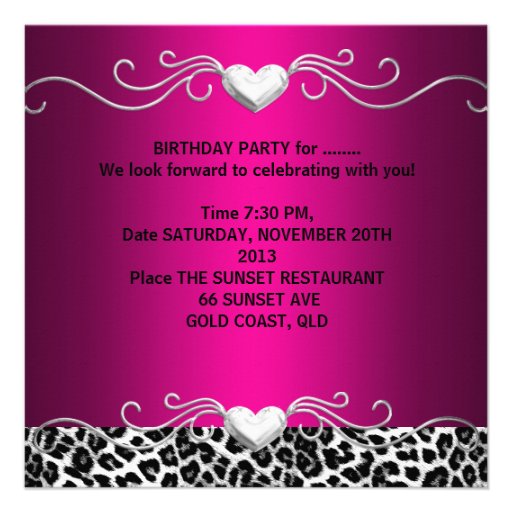 21st Party Silver Pink Black White Leopard Invitations