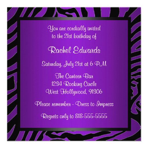 21st purple birthday party invitation