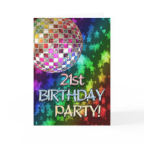 21stinvitation with disco ball and rainbow stars cards