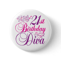 21th Birthday Diva Button