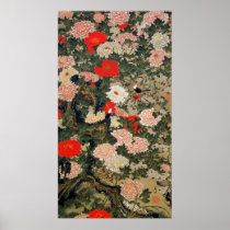 22. 牡丹小禽図, 若冲 Peonies & Small Birds, Jakuchū Print