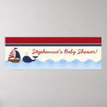22.5"x7.5" Personalized Banner Ahoy Nautical Whale Print