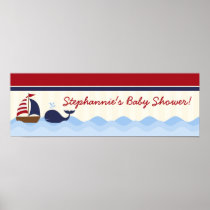22.5"x7.5" Personalized Banner Ahoy Nautical Whale Print