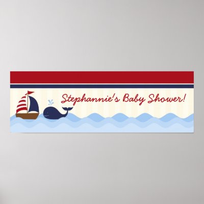 22.5"x7.5" Personalized Banner Ahoy Nautical Whale Print by AnnLeeDesigns
