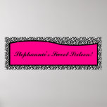 22.5"x7.5" Personalized Banner Hot Pink Zebra Prin posters