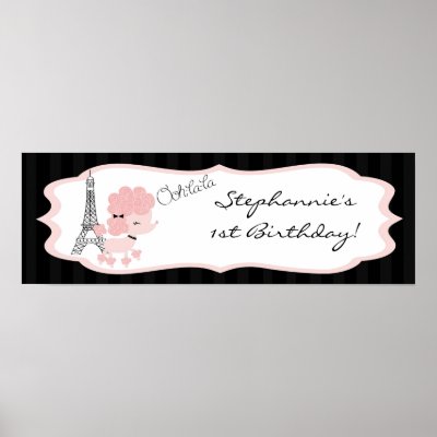 22.5"x7.5" Personalized Banner Pink Poodle Paris Print by AnnLeeDesigns