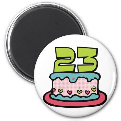 23 Year Old Birthday Cake Fridge Magnet by Birthday_Bash