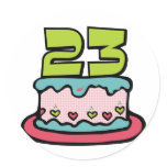 23 Year Old Birthday Cake Round Sticker