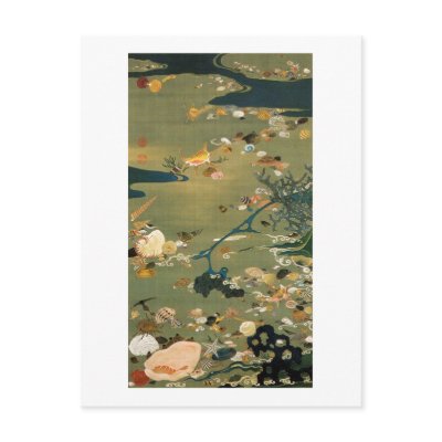 24. 貝甲図, 若冲 Shells, Jakuchū, Japan Art Post Card by ukiyoemuseum