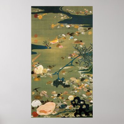 24. 貝甲図, 若冲 Shells, Jakuchū, Japan Art Poster by ukiyoemuseum