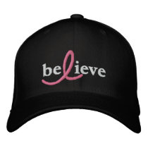 ($24.95) Believe Breast Cancer Ribbon Hat Embroidered Baseball Cap