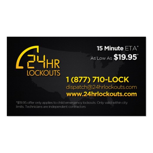 24 Hr Lockouts Business Card (front side)