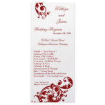 25 4x9 Wedding Program Crimson Red Floral Filigree Personalized Rack Card