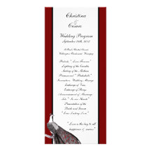 25 4x9 Wedding Program Peacock Red Black White Customized Rack Card