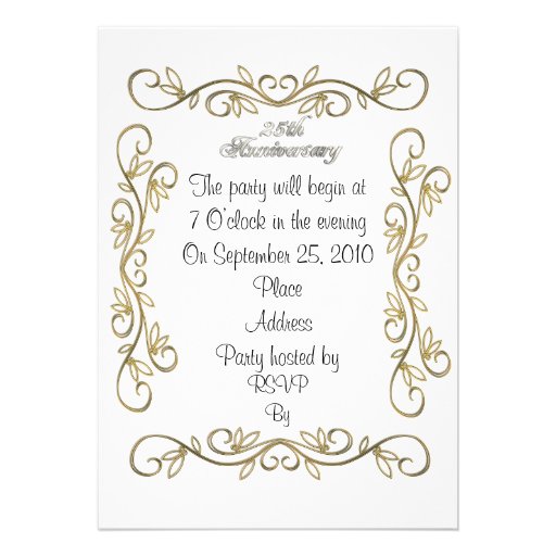 25 Anniversary invitation white roses silver satin