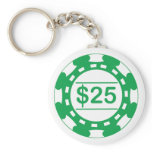 $25 Denomination Casino Chip Green Keychain