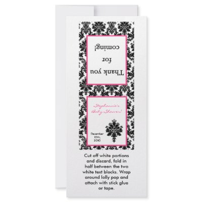 25 Lollipop Topper Hot Pink Black Damask Rack Card by AnnLeeDesigns