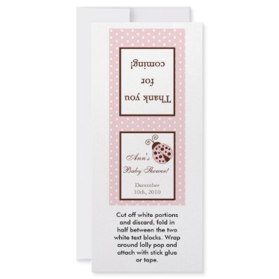 25 Lollipop Topper Pink Ladybug Custom Rack Card by AnnLeeDesigns