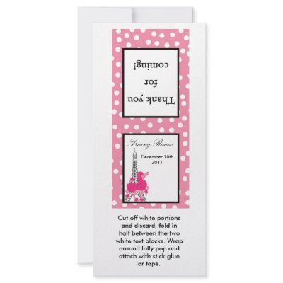 25 Lollipop Topper Pink Poodle in Paris Eiffel Personalized Rack Card by AnnLeeDesigns