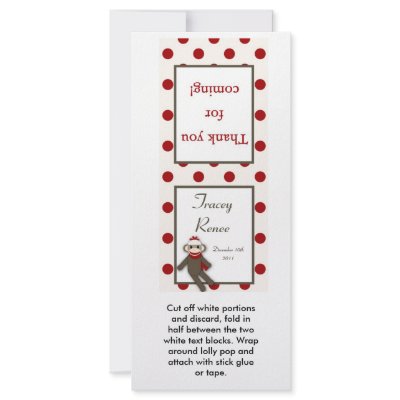 25 Lollipop Topper Red Sock Monkey Rack Cards by AnnLeeDesigns