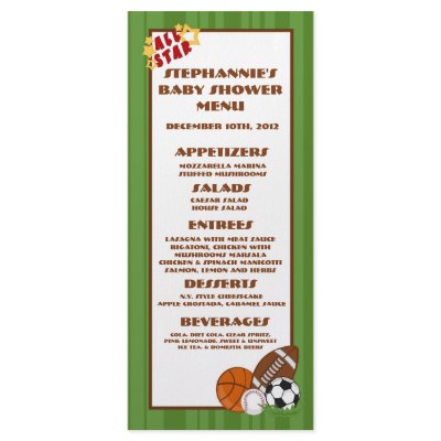25 Menu Cards All Star Green Rack Card Design by AnnLeeDesigns