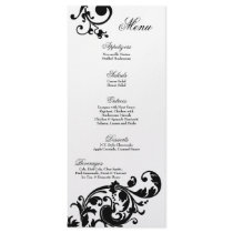 25 Menu Cards Black White Floral Filigree Flower Rack Card