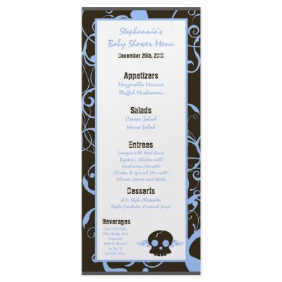 25 Menu Cards Boy Blue Punk Rock Skull Flame Custom Rack Card by thepapergenius