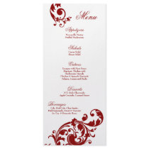 25 Menu Cards Crimson Red Floral Filigree Flower Custom Rack Card