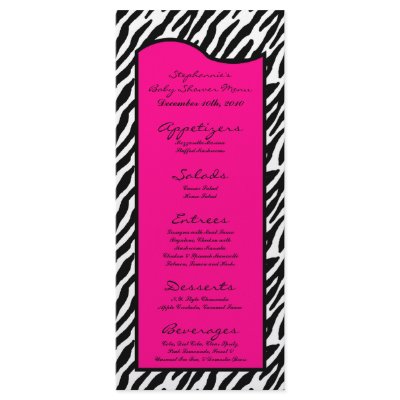 25 Menu Cards Hot Pink Zebra Print Personalized Rack Card by AnnLeeDesigns