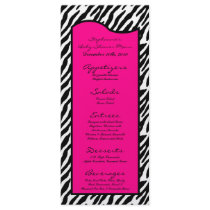 25 Menu Cards Hot Pink Zebra Print Personalized Rack Card