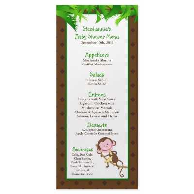 25 Menu Cards Monkey Swing Jungle Safari Zoo Anima Custom Rack Cards by AnnLeeDesigns