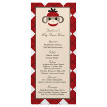 25 Menu Cards Red Sock Monkey argyle Custom Rack Cards