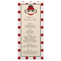 25 Menu Cards Red Sock Monkey Full Color Rack Card