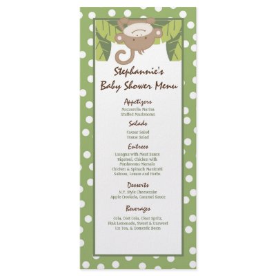 25 Menu Cards Safari Jungle Monkey Green Rack Cards by AnnLeeDesigns