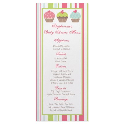 25 Menu Cards Tea Party Pink Pastel Cupcake Full Color Rack Card by AnnLeeDesigns