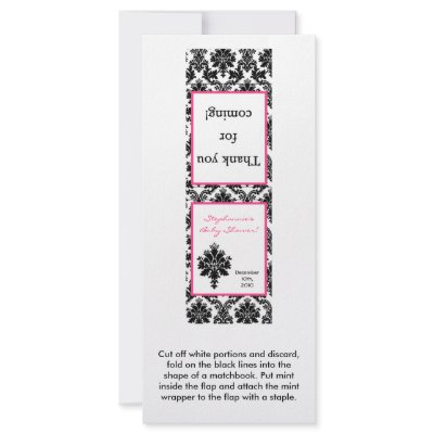 25 Mint Matchbooks Hot Pink Black Damask Personalized Rack Card by AnnLeeDesigns