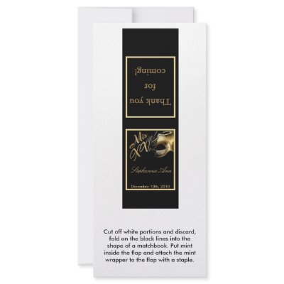 25 Mint Matchbooks Mis XV Gold Black Custom Rack Cards by AnnLeeDesigns