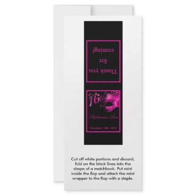 25 Mint Matchbooks Sweet 16 Hot Pink Black Party Custom Rack Cards by AnnLeeDesigns