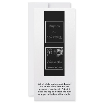 25 Mint Matchbooks Sweet 16 Silver Black Rack Card Design by AnnLeeDesigns