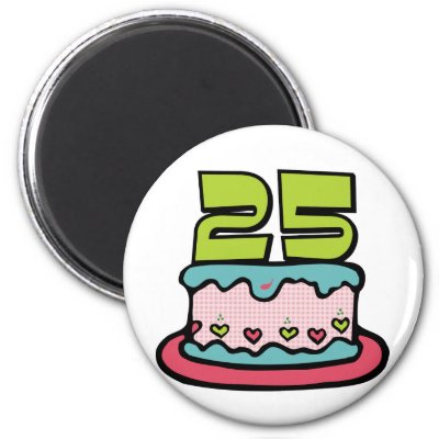 25 Year Old Birthday Cake Fridge Magnets by Birthday_Bash