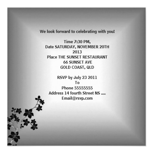 25th Anniversary Asian Black Silver Floral Couple Invites