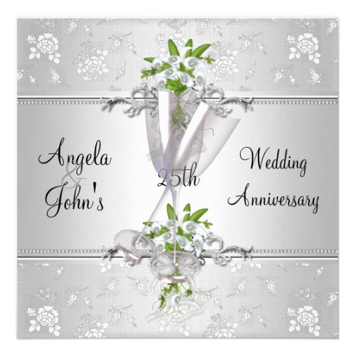 25th Anniversary Elegant Silver White Floral Personalized Announcements